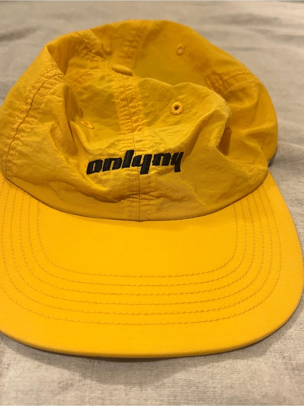 Only NY Yellow Nylon 5 Panel Camp Hat Made USA Strapback Gorpcore Streetwear USA
